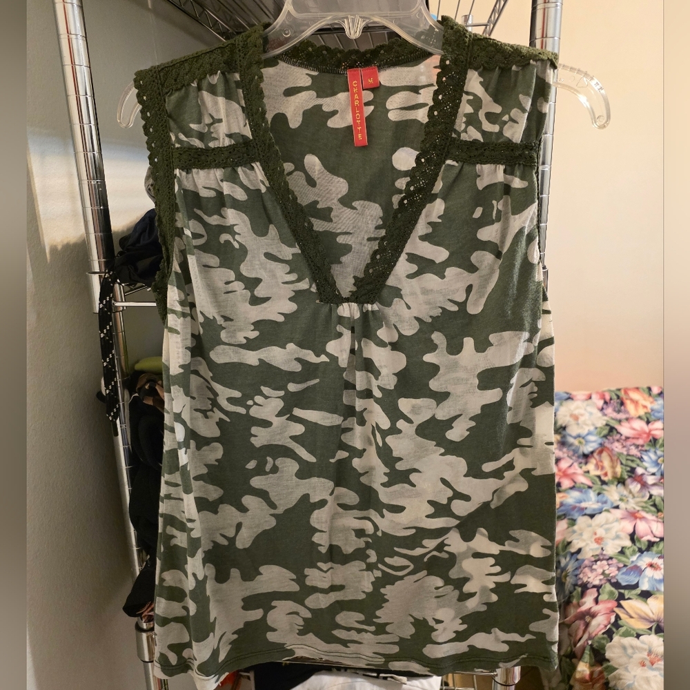 Green Charlotte Camo Sleeveless Top